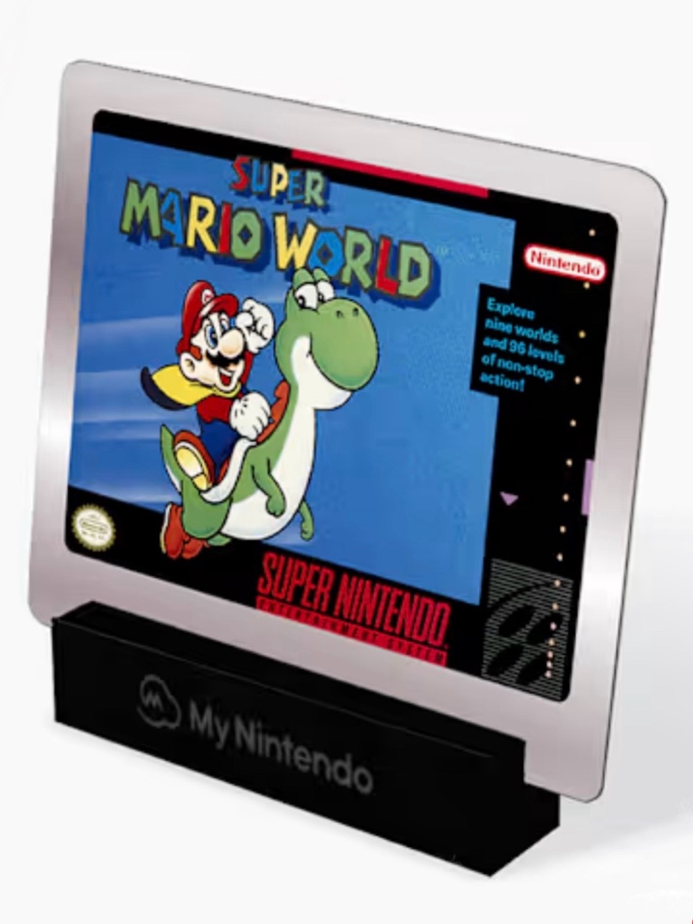 Cape Super Mario and Yoshi Display Stand Photo and Title Logo